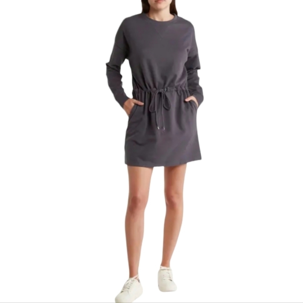 Mantravie Womens Greenish/Gray Long Sleeve Dress With Adjustable Waist Size S/M